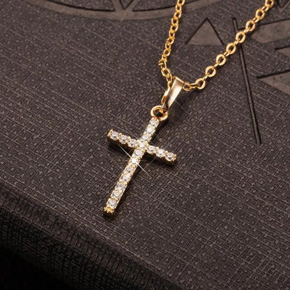 Simple Style Cross Alloy Plating Inlay Rhinestones Unisex Pendant Necklace