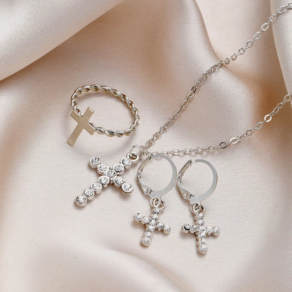 Simple Style Cross Alloy Plating Inlay Rhinestones Women'S Jewelry Set