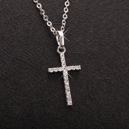 Simple Style Cross Alloy Plating Rhinestones Women'S Pendant Necklace