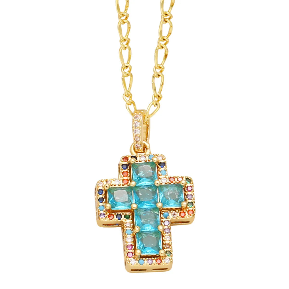 Simple Style Cross Copper 18k Gold Plated Zircon Pendant Necklace In Bulk