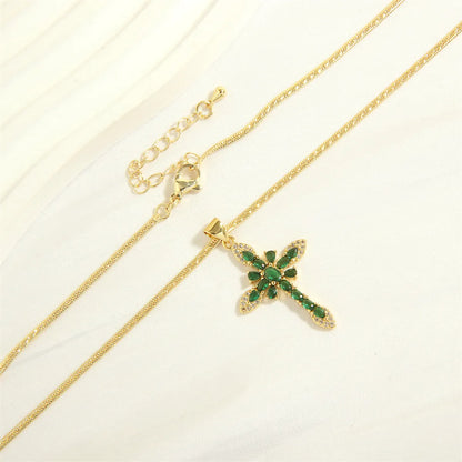 Simple Style Cross Copper 18k Gold Plated Zircon Pendant Necklace In Bulk