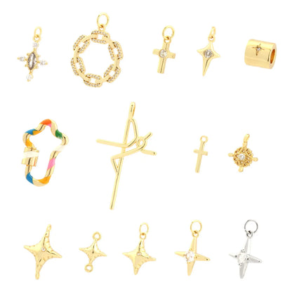 Simple Style Cross Copper Enamel Plating Inlay Zircon 18k Gold Plated Charms