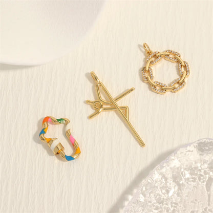 Simple Style Cross Copper Enamel Plating Inlay Zircon 18k Gold Plated Charms