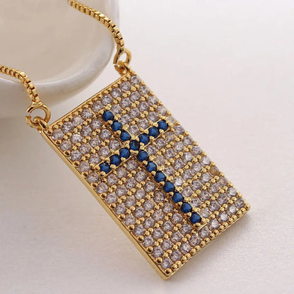 Copper Gold Plated Simple Style Plating Inlay Cross Zircon Necklace