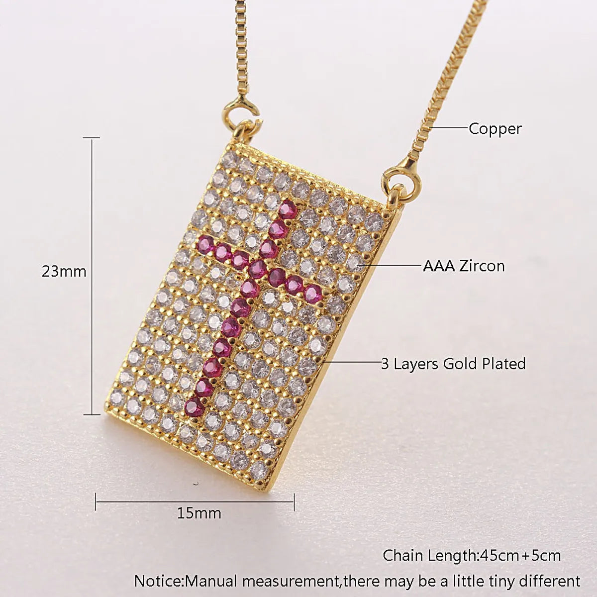 Copper Gold Plated Simple Style Plating Inlay Cross Zircon Necklace