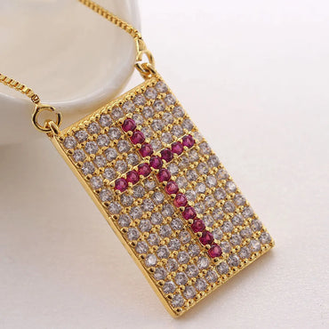 Copper Gold Plated Simple Style Plating Inlay Cross Zircon Necklace