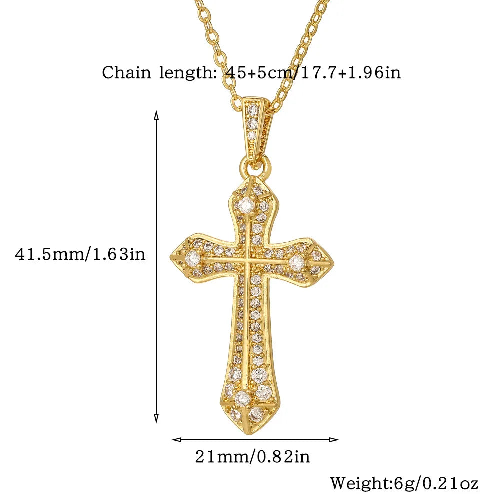 Simple Style Cross Copper Inlay Zircon Pendant Necklace