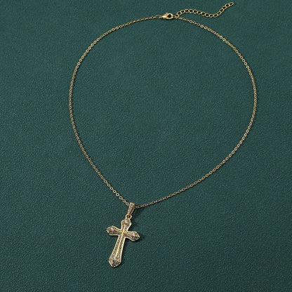 Simple Style Cross Copper Inlay Zircon Pendant Necklace