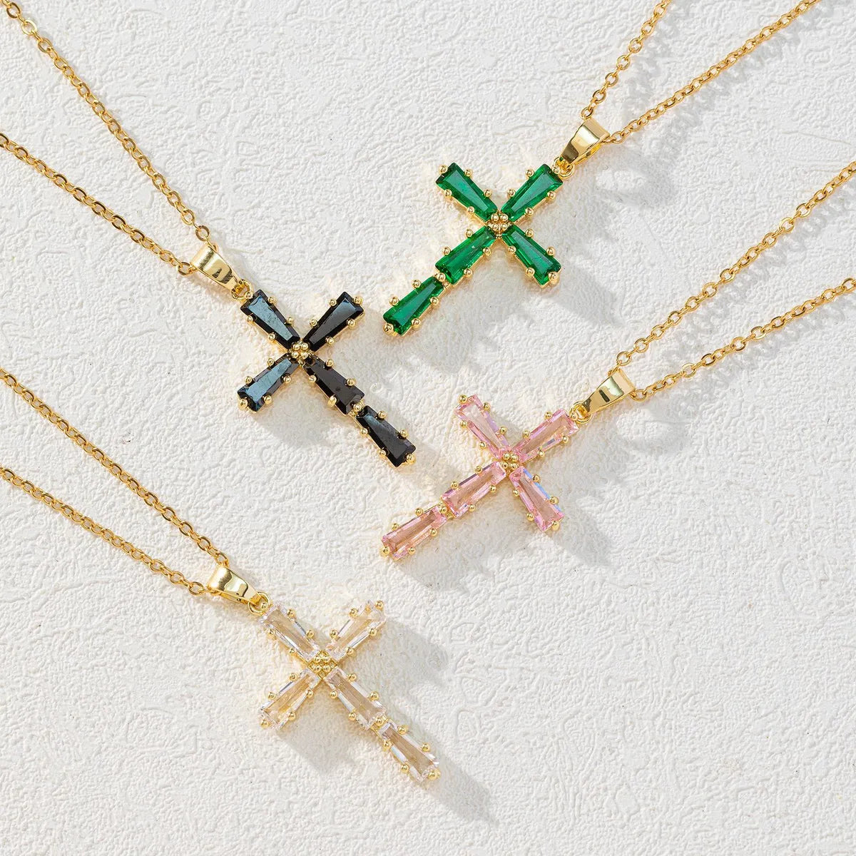 Simple Style Cross Copper Plating Inlay Artificial Crystal Pendant Necklace