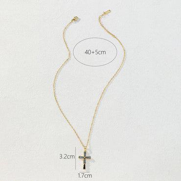 Simple Style Cross Copper Plating Inlay Artificial Crystal Pendant Necklace