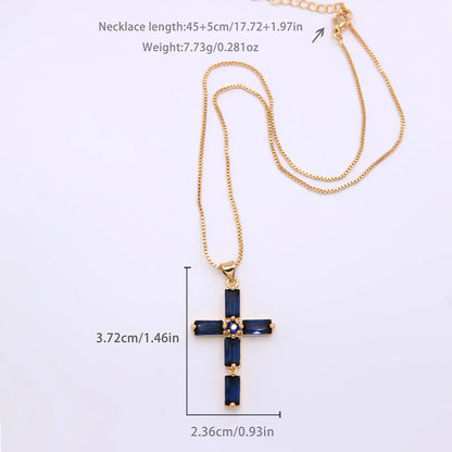 Simple Style Cross Copper Plating Inlay Glass Zircon 18k Gold Plated Pendant Necklace