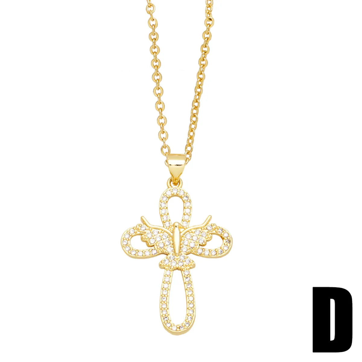 Simple Style Cross Copper Plating Inlay Zircon 18k Gold Plated Necklace