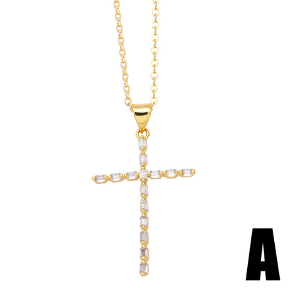 Simple Style Cross Copper Plating Inlay Zircon 18k Gold Plated Necklace