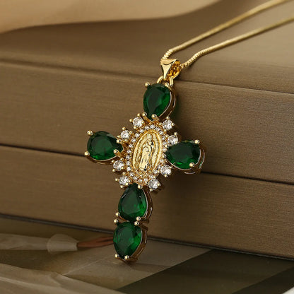 Simple Style Cross Copper Plating Inlay Zircon 18k Gold Plated Pendant Necklace