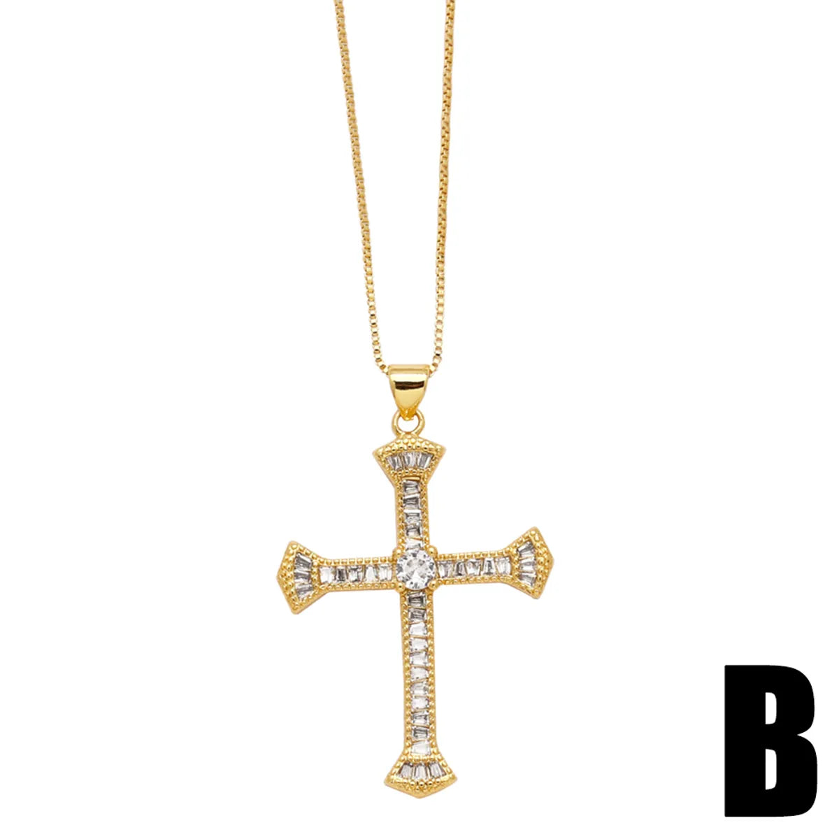 Simple Style Cross Copper Plating Inlay Zircon 18k Gold Plated Pendant Necklace