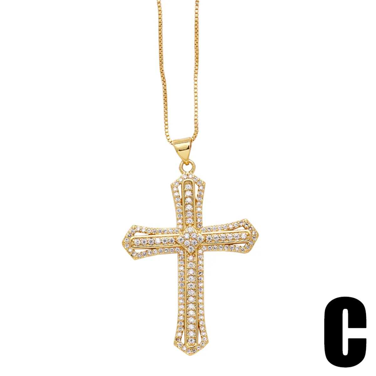 Simple Style Cross Copper Plating Inlay Zircon 18k Gold Plated Pendant Necklace