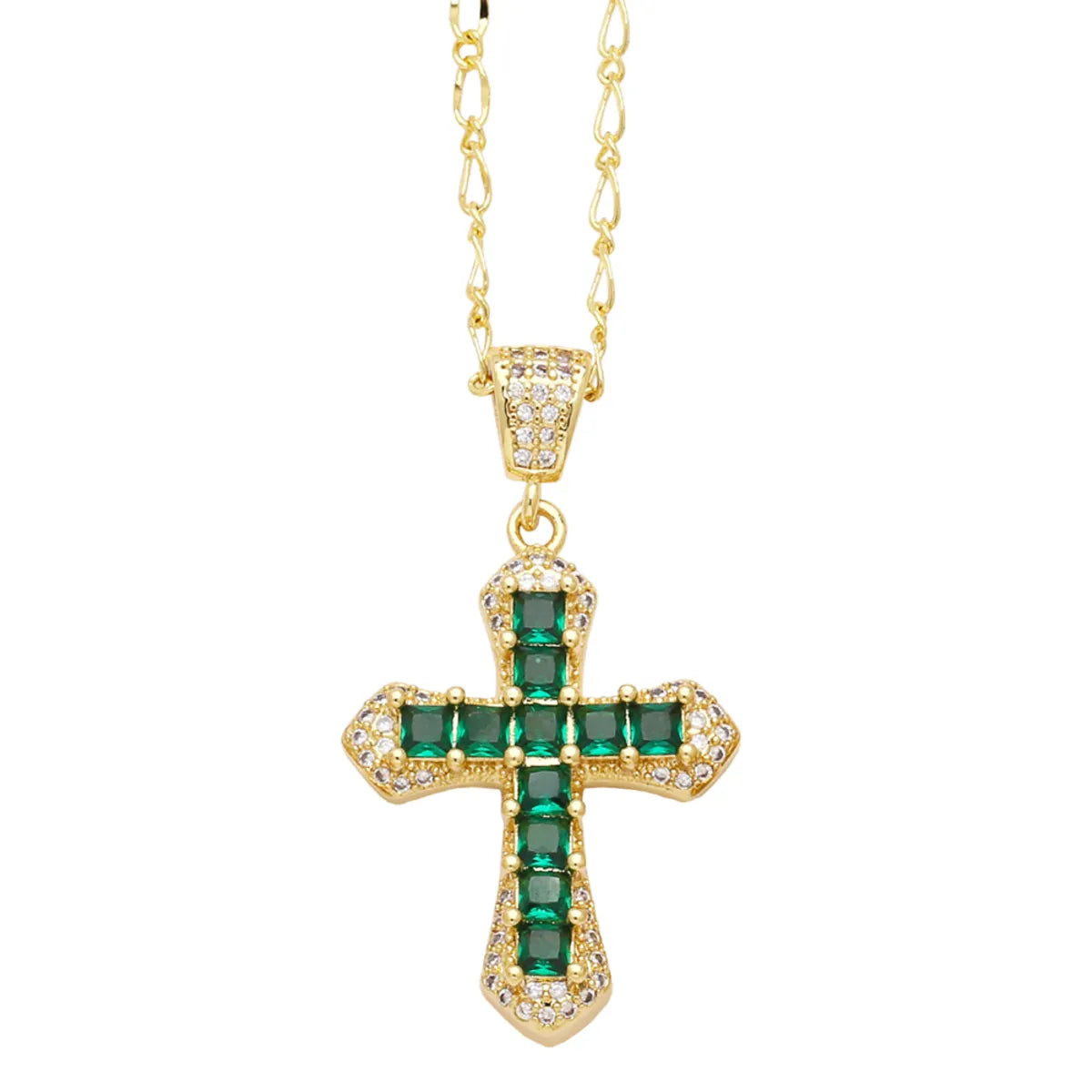 Simple Style Cross Copper Plating Inlay Zircon 18k Gold Plated Pendant Necklace