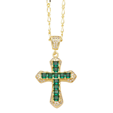 Simple Style Cross Copper Plating Inlay Zircon 18k Gold Plated Pendant Necklace