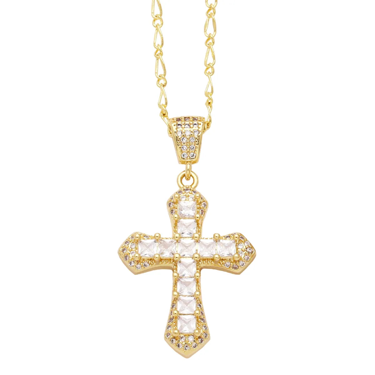 Simple Style Cross Copper Plating Inlay Zircon 18k Gold Plated Pendant Necklace