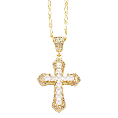 Simple Style Cross Copper Plating Inlay Zircon 18k Gold Plated Pendant Necklace