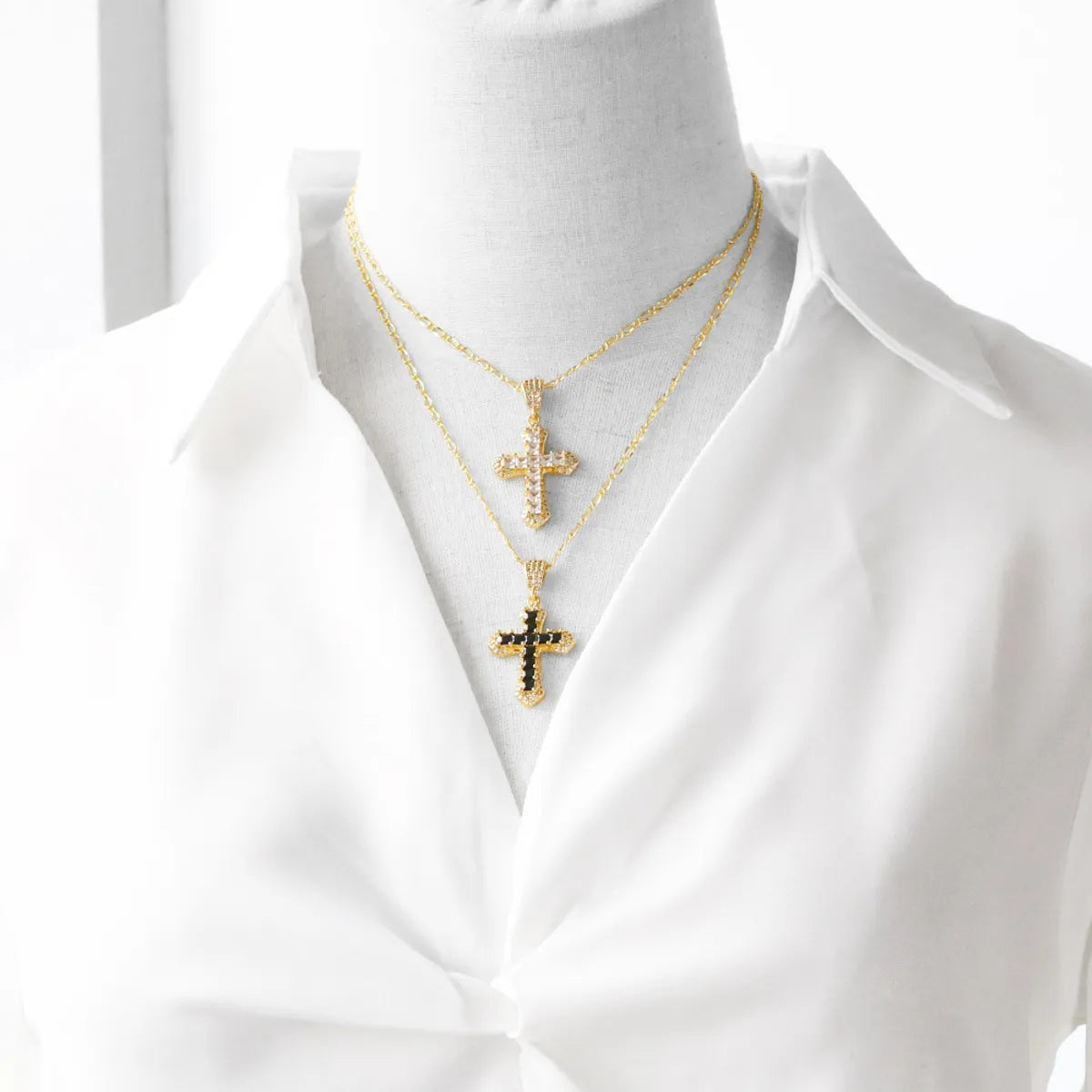 Simple Style Cross Copper Plating Inlay Zircon 18k Gold Plated Pendant Necklace