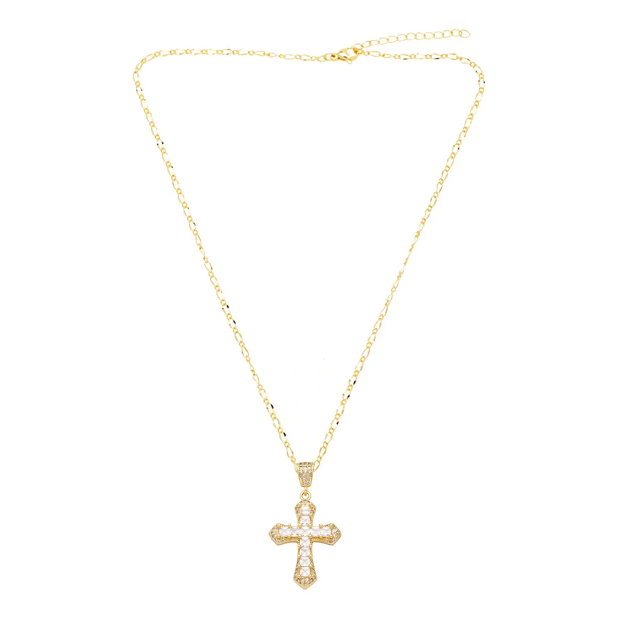 Simple Style Cross Copper Plating Inlay Zircon 18k Gold Plated Pendant Necklace