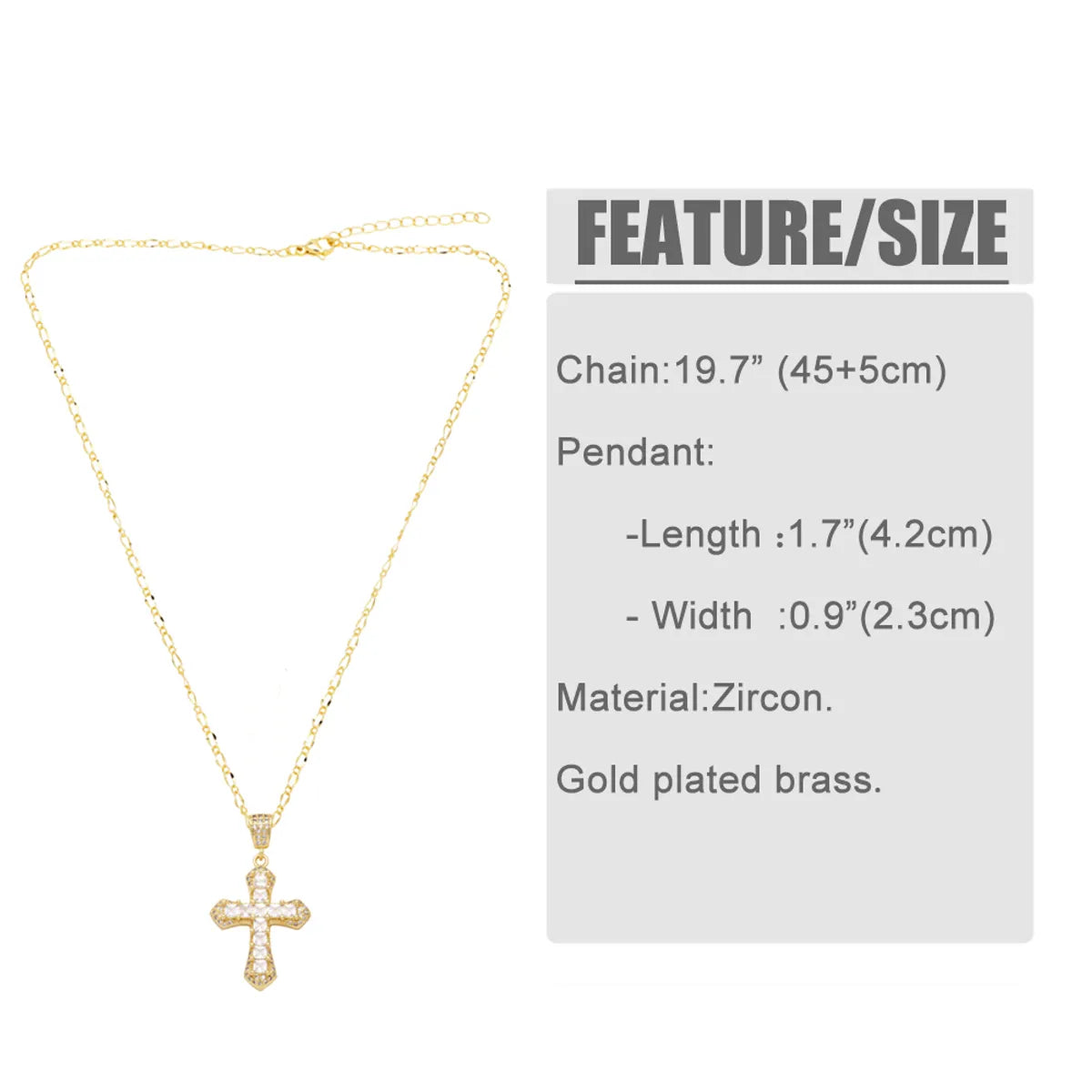 Simple Style Cross Copper Plating Inlay Zircon 18k Gold Plated Pendant Necklace