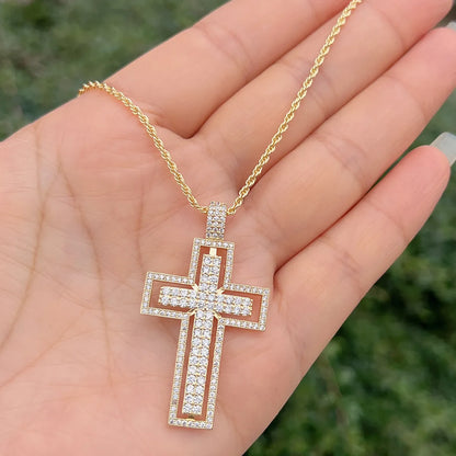 Simple Style Cross Copper Plating Inlay Zircon 18k Gold Plated Pendant Necklace