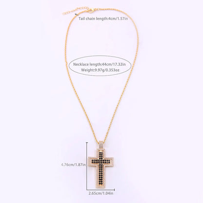 Simple Style Cross Copper Plating Inlay Zircon 18k Gold Plated Pendant Necklace