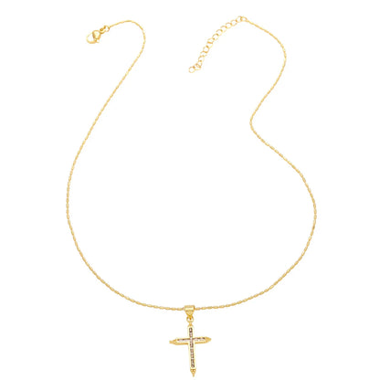 Simple Style Cross Copper Plating Inlay Zircon 18k Gold Plated Pendant Necklace