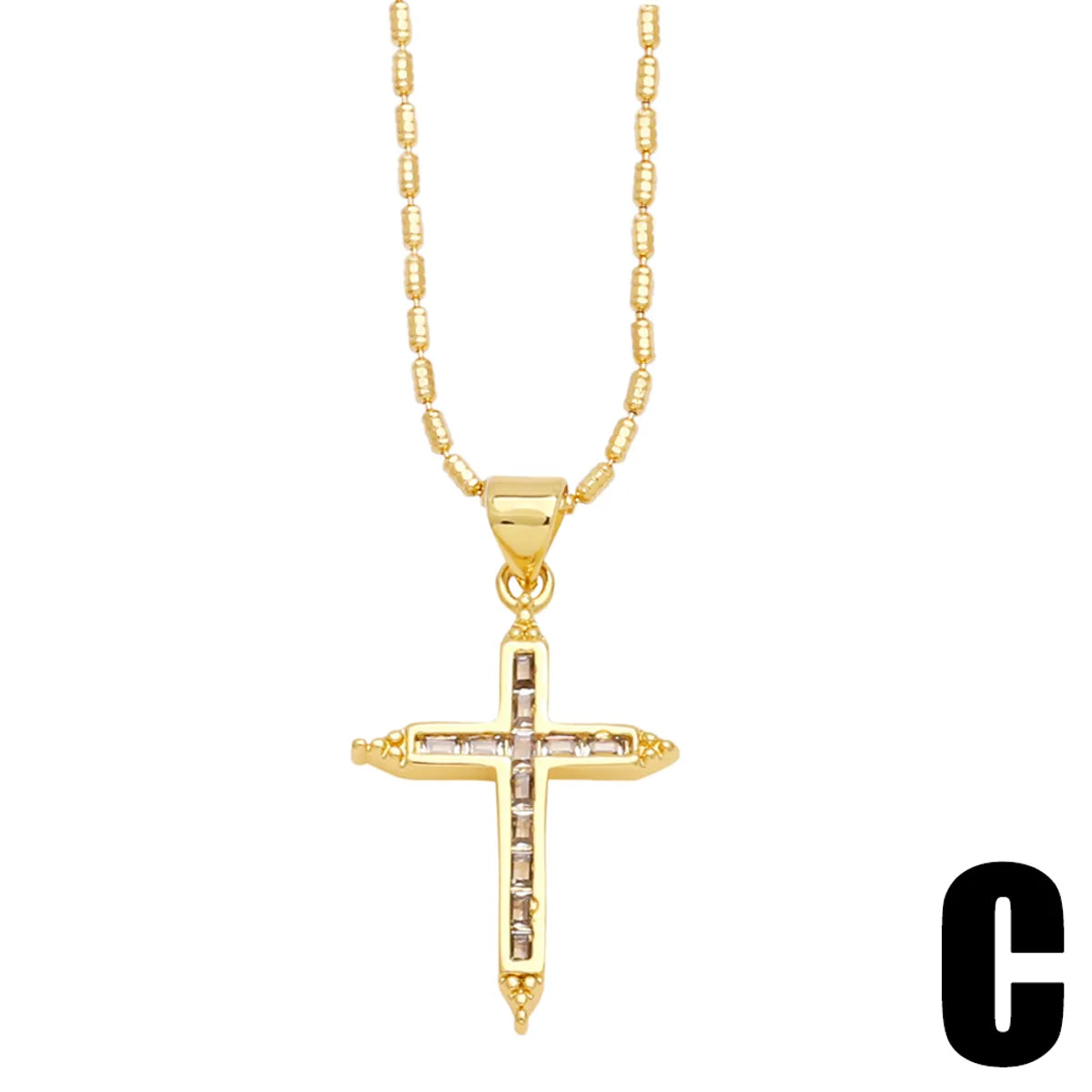 Simple Style Cross Copper Plating Inlay Zircon 18k Gold Plated Pendant Necklace