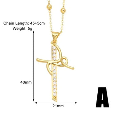 Simple Style Cross Copper Plating Inlay Zircon 18k Gold Plated Pendant Necklace