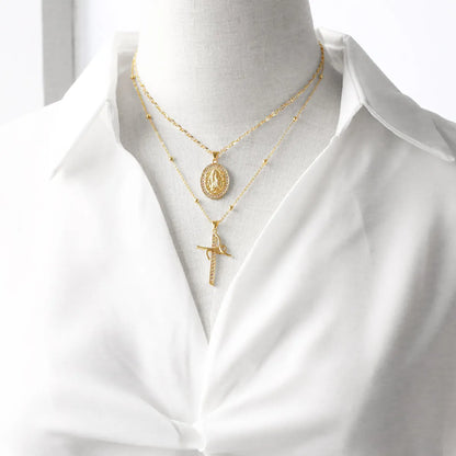 Simple Style Cross Copper Plating Inlay Zircon 18k Gold Plated Pendant Necklace