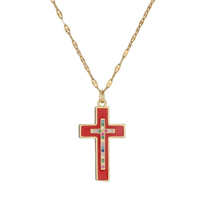 Simple Style Cross Copper Plating Inlay Zircon Gold Plated Pendant Necklace