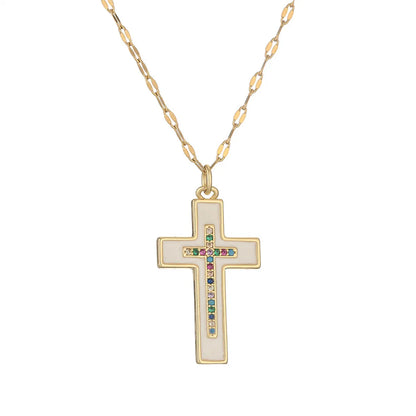 Simple Style Cross Copper Plating Inlay Zircon Gold Plated Pendant Necklace