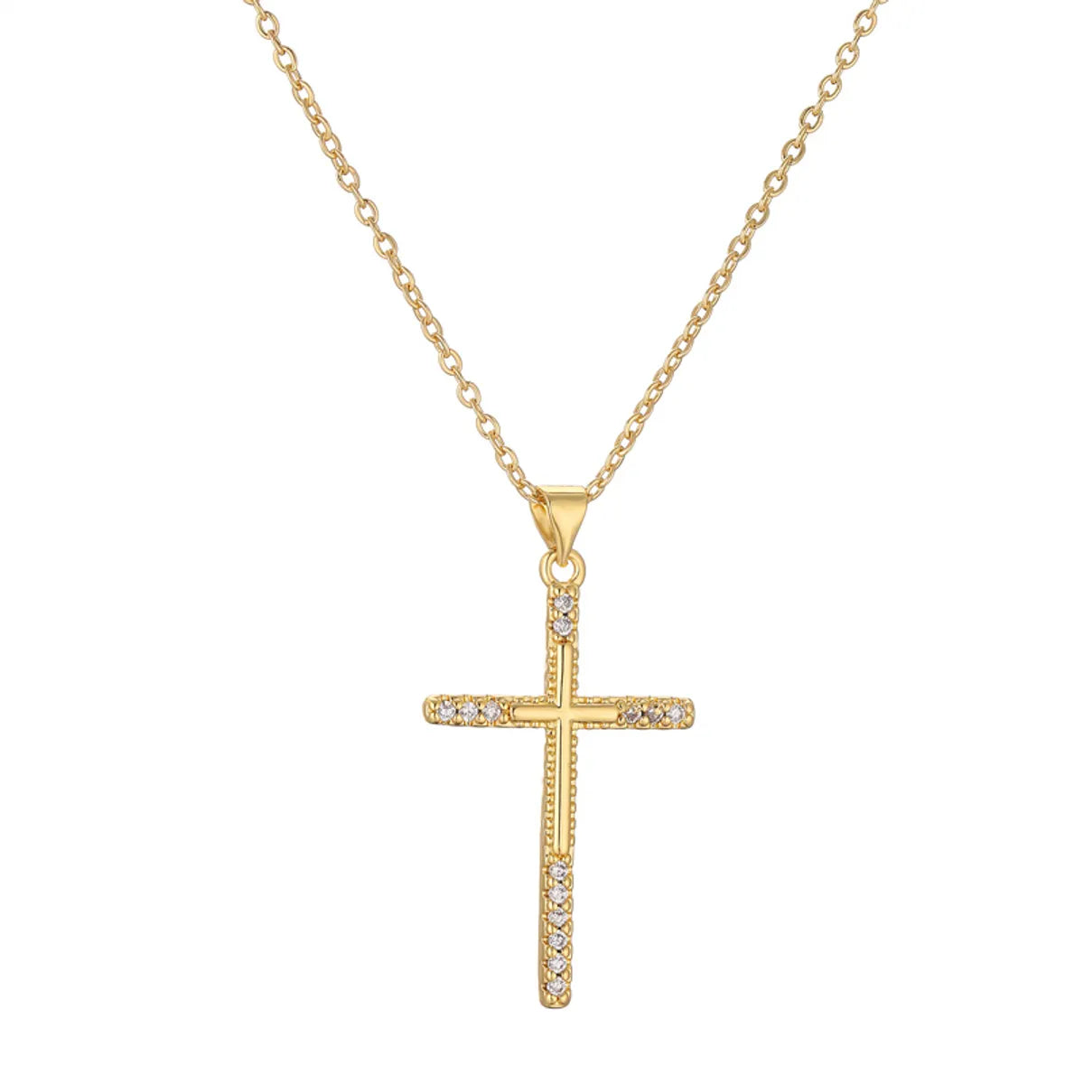 Simple Style Cross Copper Plating Inlay Zircon Gold Plated Pendant Necklace