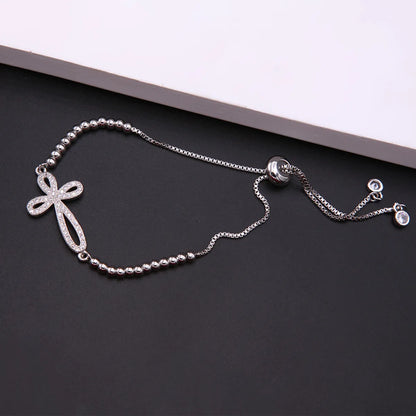 Simple Style Cross Copper White Gold Plated Zircon Drawstring Bracelets In Bulk