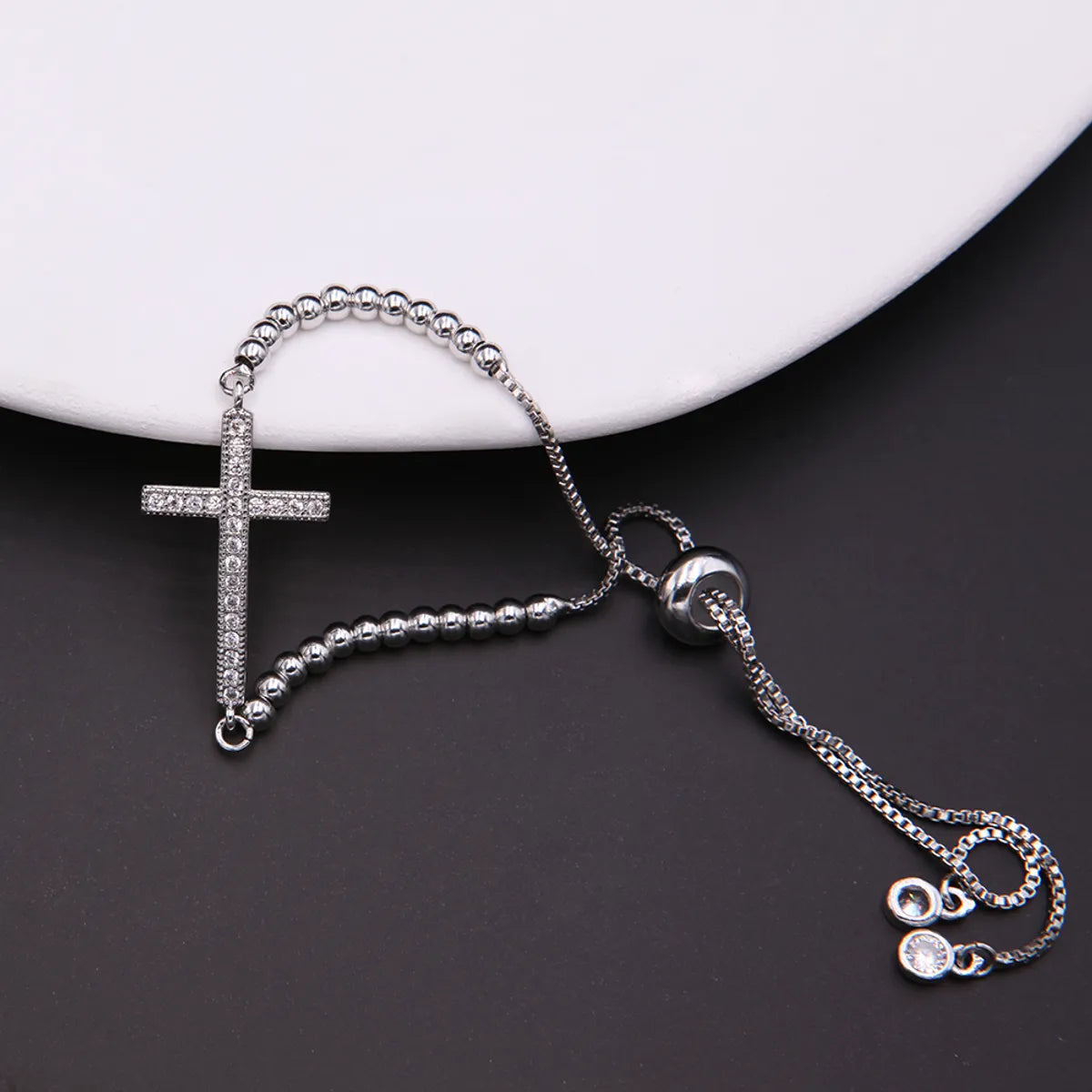 Simple Style Cross Copper White Gold Plated Zircon Drawstring Bracelets In Bulk