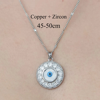 Simple Style Cross Devil'S Eye Flower Copper Plating Inlay Zircon Pendant Necklace