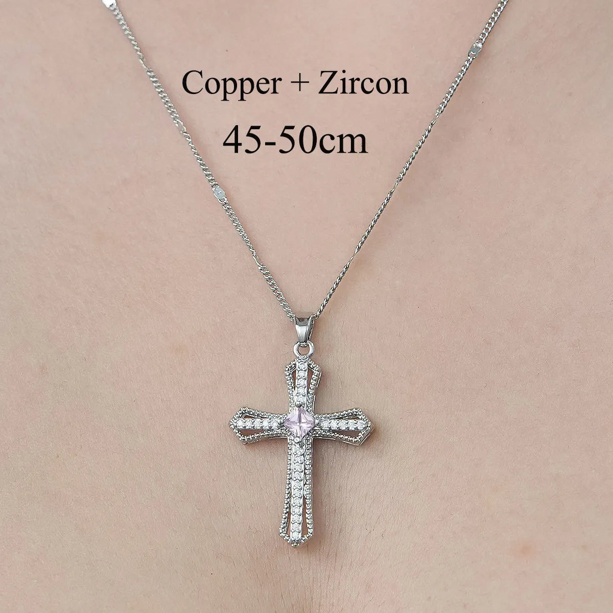 Simple Style Cross Devil'S Eye Flower Copper Plating Inlay Zircon Pendant Necklace