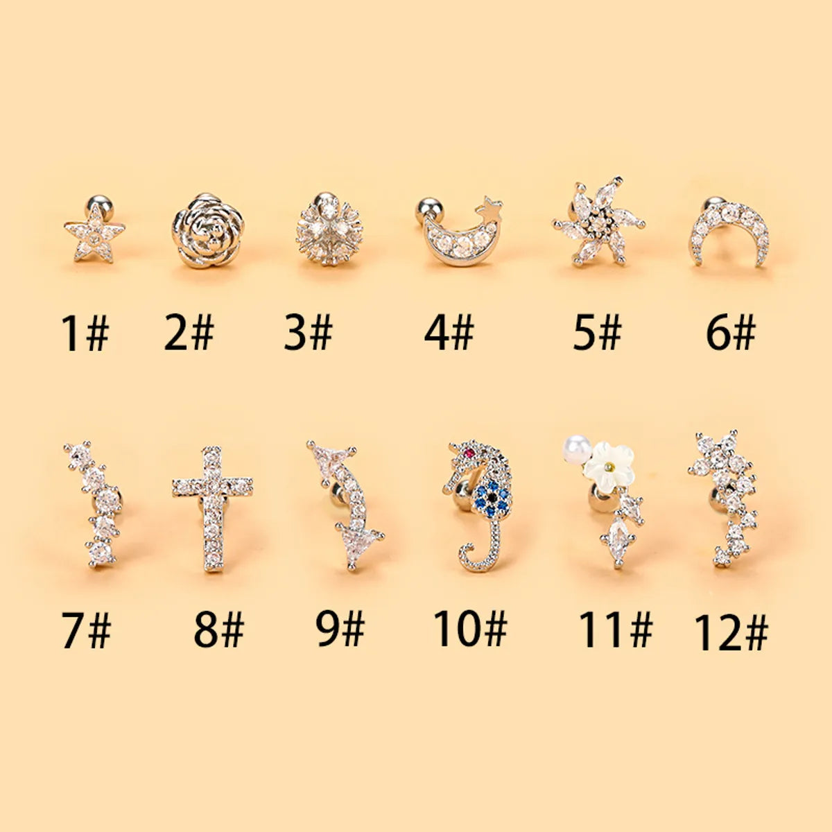 Simple Style Cross Flower Stainless Steel Copper Plating Inlay Zircon Ear Studs 1 Piece