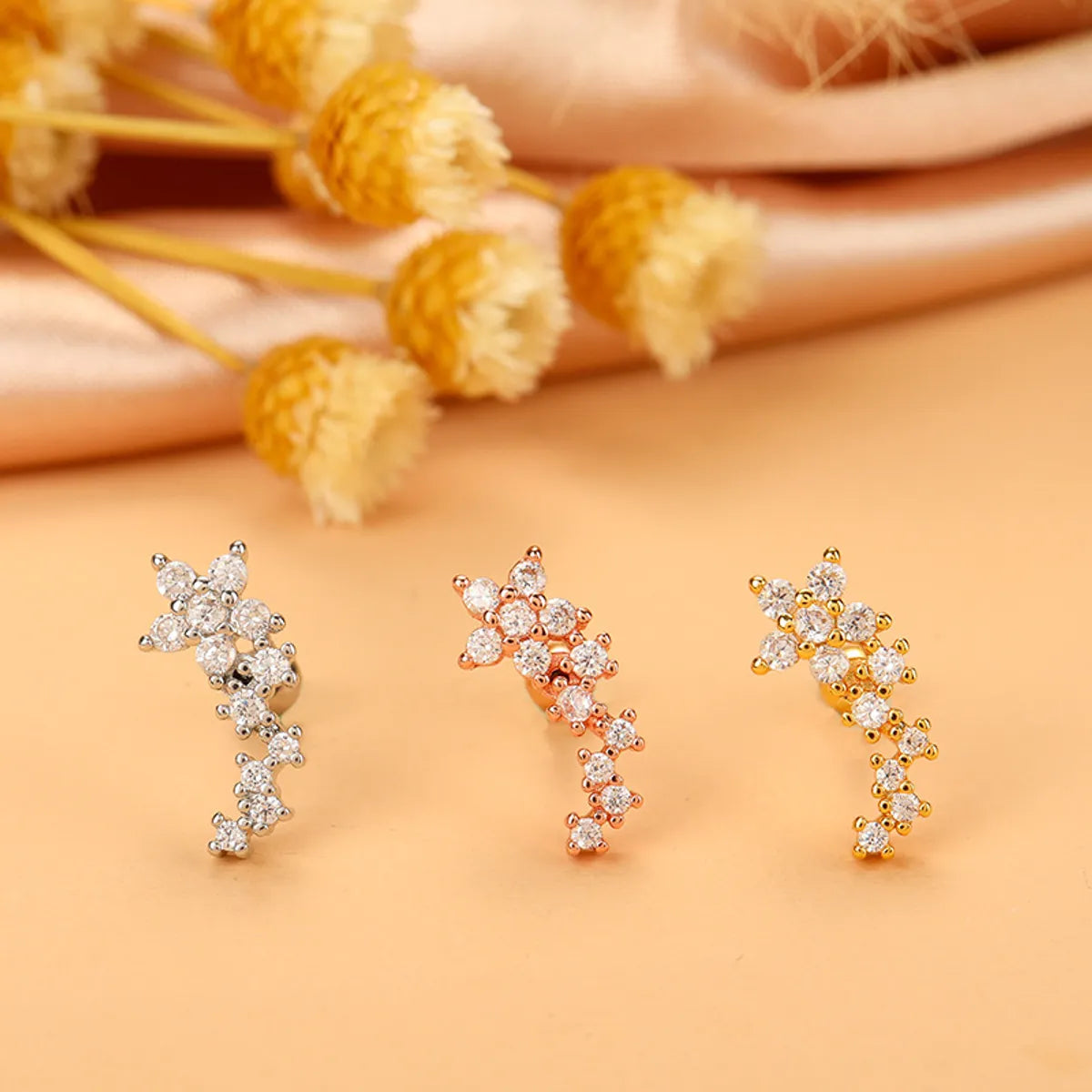 Simple Style Cross Flower Stainless Steel Copper Plating Inlay Zircon Ear Studs 1 Piece