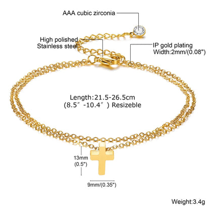 Simple Style Cross Stainless Steel Plating Inlay Zircon Gold Plated Women's Anklet