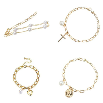 Simple Style Cross Heart Shape Artificial Pearl Alloy Plating Gold Plated Women'S Bracelets