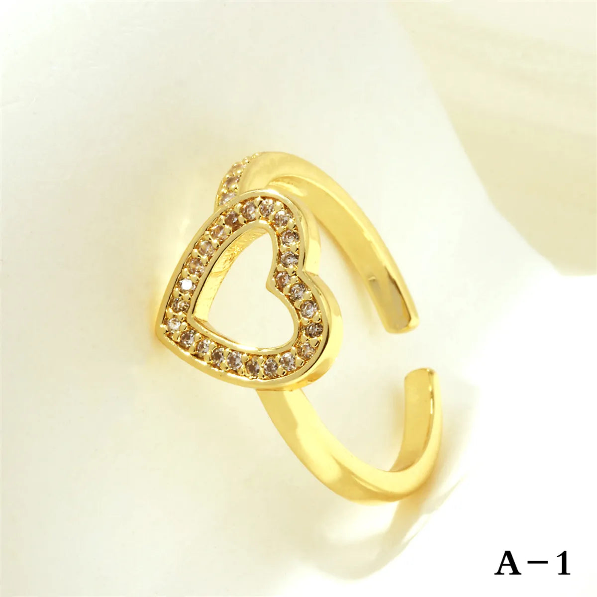 Simple Style Cross Heart Shape Fish Tail Copper Plating Inlay Zircon 18k Gold Plated Open Rings