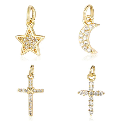 1 Piece Copper Zircon 18K Gold Plated Cross Moon Eye