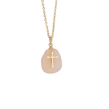 Simple Style Cross Natural Stone Titanium Steel Wholesale Pendant Necklace