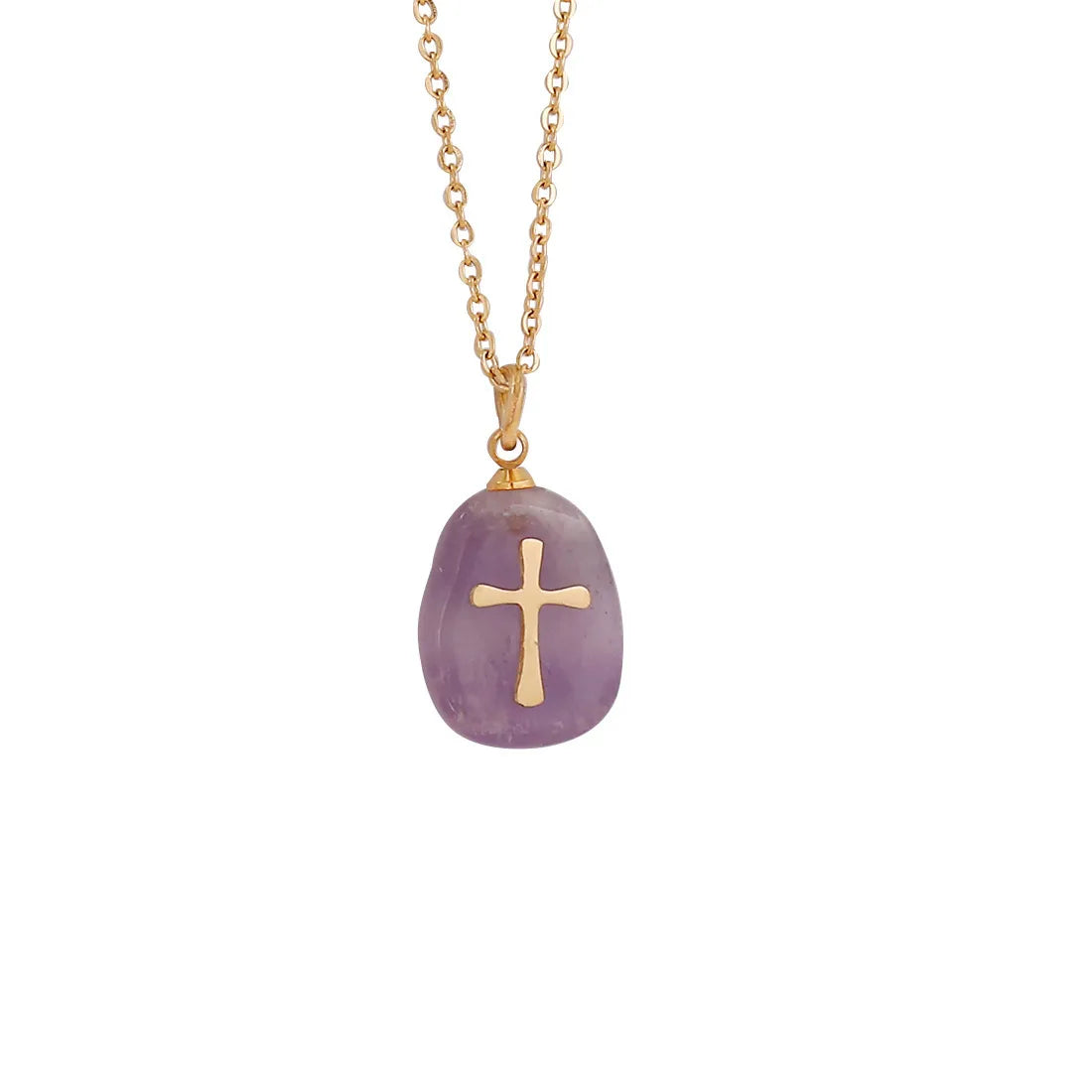 Simple Style Cross Natural Stone Titanium Steel Wholesale Pendant Necklace