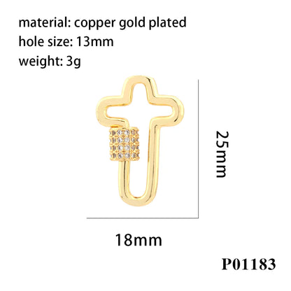 Simple Style Cross Palm Lightning Copper Plating Inlay Zircon 18k Gold Plated Charms