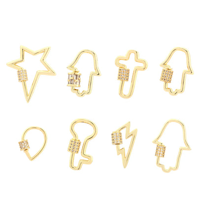 Simple Style Cross Palm Lightning Copper Plating Inlay Zircon 18k Gold Plated Charms